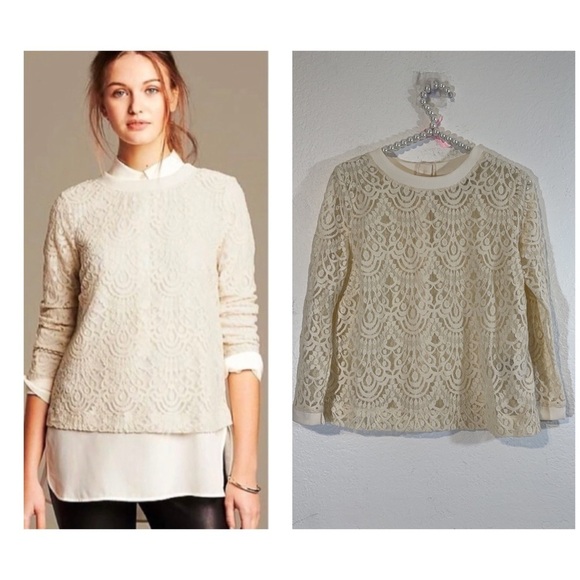 Banana Republic Cream Lace Blouse Petite Medium - Picture 1 of 6